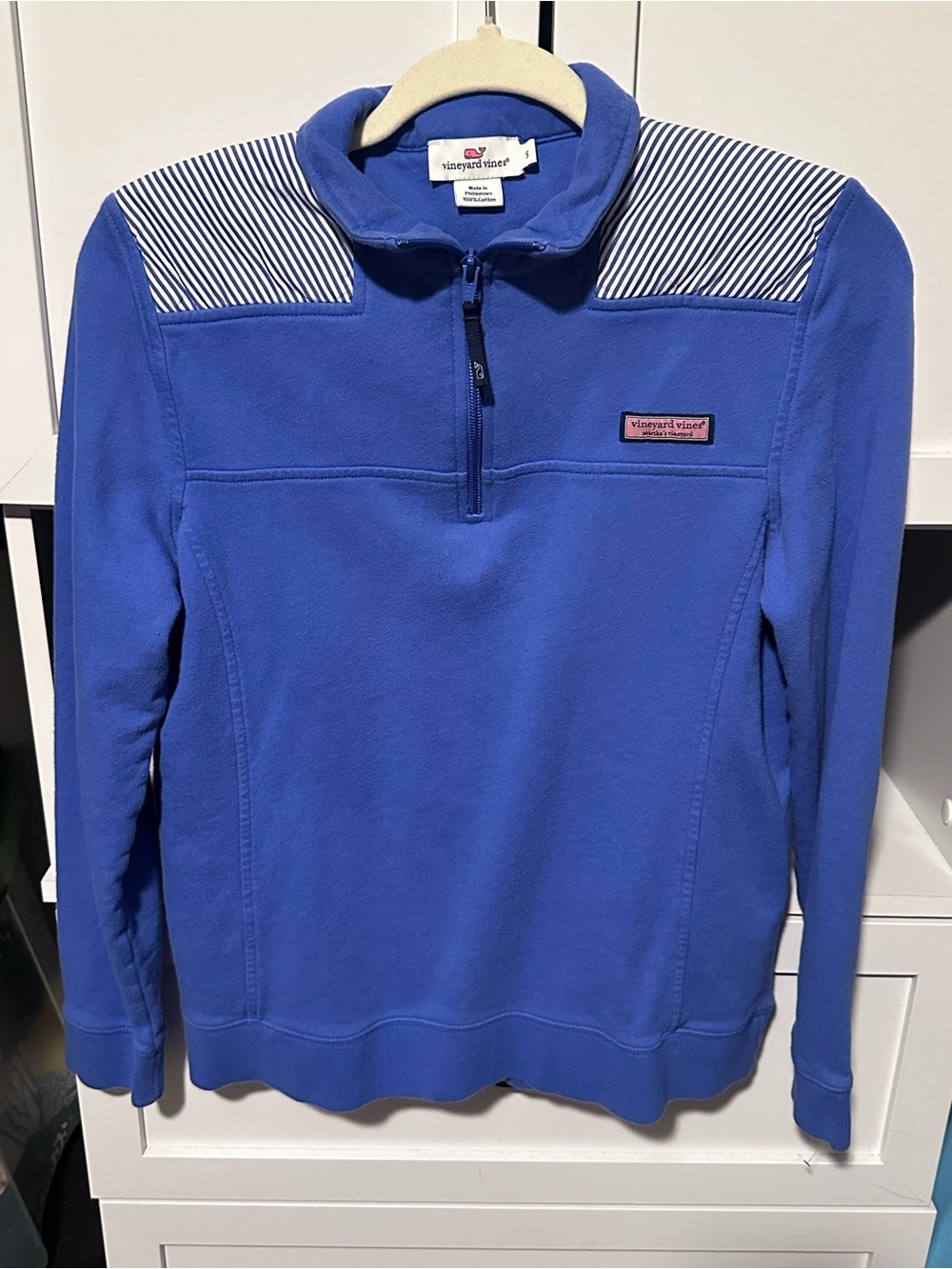 Vineyard Vines Shep Shirt Small Blue Striped Quarter Zip Pullover 100% Cotton - Picture 5 of 10